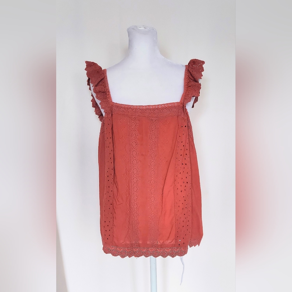 Lucky Brand Tank Top Burnt Orange Button Back Lace Straps Size Large